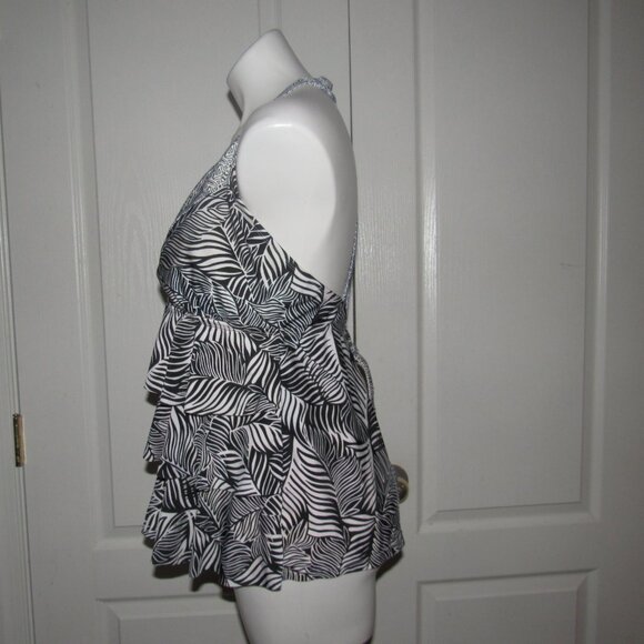 CATALINA Halter Black White Ruffle Swim Top Plus Size XL (16-18) - Picture 2 of 5